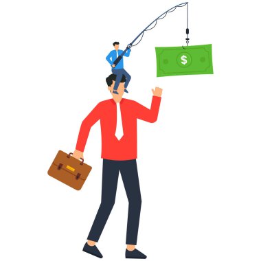 Finansal dolandırıcılık ve yasadışı yatırım dolandırıcılığı veya açgözlü insanlardan para çalan saadet zinciri, para yakalamak için koşan iş adamı yatırımcı.,