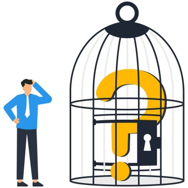 Question Mark inside the cage and confusion or problems in business and thinking for solution concept, clipart