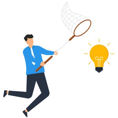 İş adamı, ticari başarı konsepti için yaratıcı iş fikirleri yakalıyor,