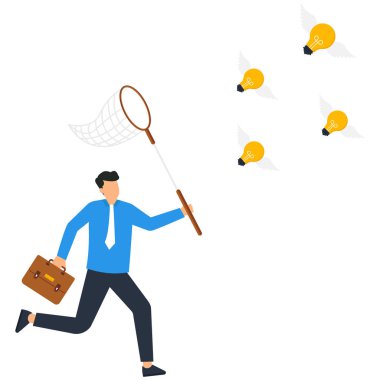 İş adamı yaratıcı fikri yakalıyor ve iş başarısı konsepti için olumlu zihniyet,