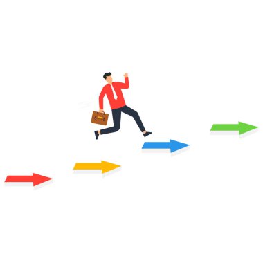Yönlendirme ve başarı adımı, liderlik veya kariyer yolu büyüme stratejisi, büyüme ve başarı için motivasyon ve kararlılık, iş başarısı kavramı için hedefe ulaşmak için merdiven,