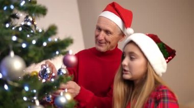 Gülümseyen yakışıklı son sınıf öğrencisi içeride Noel ağacı süsleyen güzel, bulanık kızla konuşuyor. Kafkasyalı büyükbaba ve torununun portresi tatil hazırlıklarının keyfini çıkarıyor.