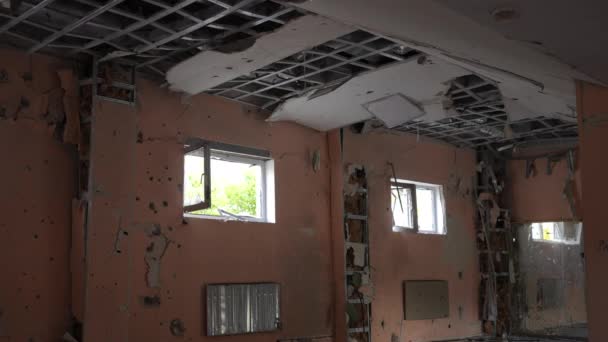 Interno Distrutto Della Proprietà Civile Kiev Ucraina Bombardato Locali Vuoti — Video Stock