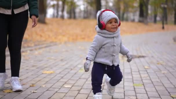 Porträt Eines Selbstbewussten Kleinkindes Das Auf Der Parkallee Mit Einer — Stockvideo