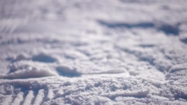 Live Camera Beweegt Langs Witte Sneeuw Zon Buiten Snowy Achtergrond — Stockvideo