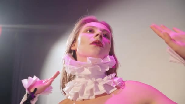Portrait Actress Tear Makeup Dancing Spotlight Having Fun Stage Talented — Video