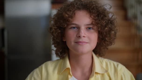 Headshot Portrait Cheerful Caucasian Boy Sugar Powder Nose Smiling Looking — Video Stock