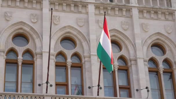 Будапешт Венгрия Мая 2022 Года Болгарский Флаг Развевается Флагштоке Открытом — стоковое видео
