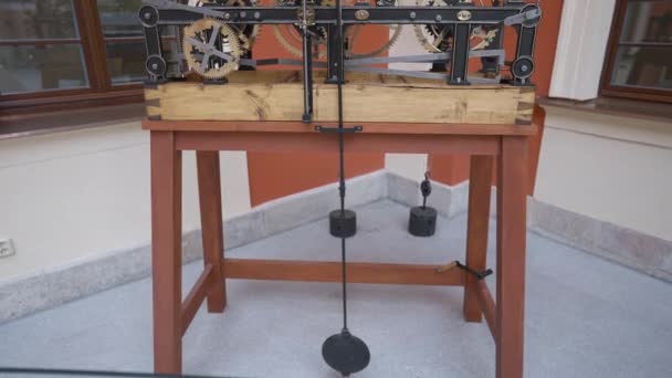 Vintage Pendulum Clock Indoors Museum Ancient Retro Equipment Time Measurement — Stock Video