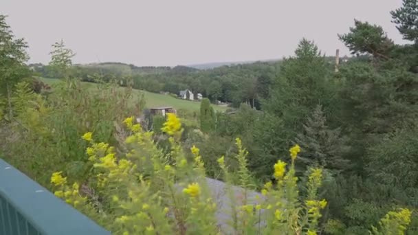 Tournage Depuis Balcon Des Montagnes Verdoyantes Printemps Par Temps Couvert — Video