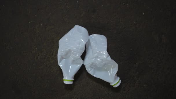 Close Top View Female Hands Placing White Plastic Bottles Recycling — Stock Video