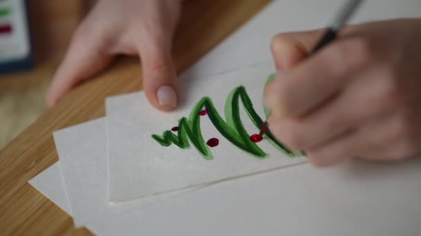 Detailní Záběr Akvarel Malba Vánočního Stromečku Vánoční Koule — Stock video