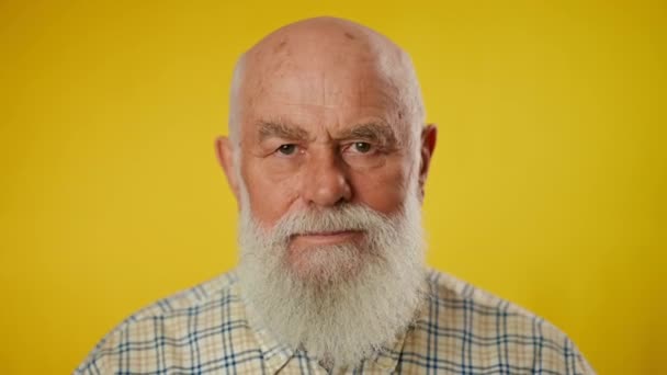 Ritratto Anziano Uomo Con Barba Grigia Camicia Che Indossa Occhiali — Video Stock