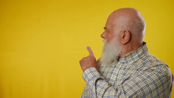 Πορτρέτο Ενός Ηλικιωμένου Γκριζομάλλη Γενειοφόρου Άνδρα Ένα Πουκάμισο Που Γυρίζει — Αρχείο Βίντεο