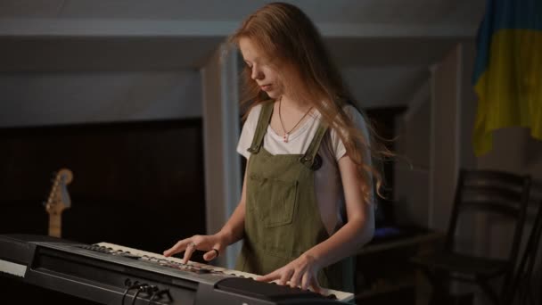Movimento Lento Uma Escola Música Uma Garota Com Cabelo Comprido — Vídeo de Stock