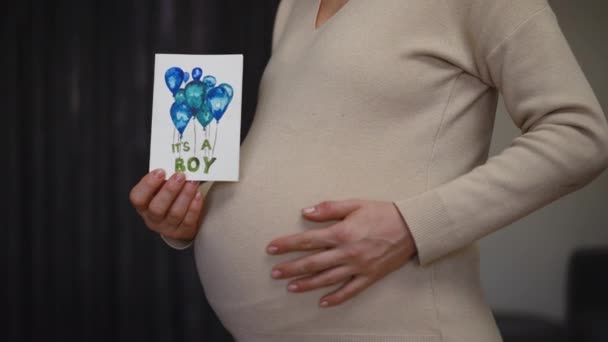 Ağır Çekim Tanımlanamayan Hamile Bir Kadının Bir Elinde Doğmamış Çocuğu — Stok video