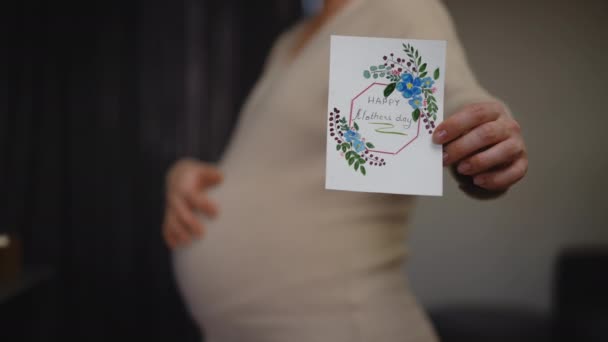 Planda Bir Anneler Günü Tebrik Kartı Yer Alıyor Tanımlanamayan Hamile — Stok video