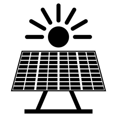 Güneş paneli simgesi, fotovoltaik güneş enerjisi jeneratörü çatı kurulumu güneş ışığı