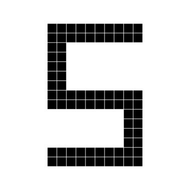 Number 5 five 3d cube, pixel shape minecraft 8 bit
