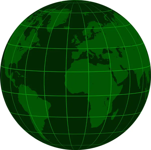 Model Ziemi Kontynenty Globu Koordynują Siatkę Ciemnozielony Kryzys Macierzy — Zdjęcie stockowe