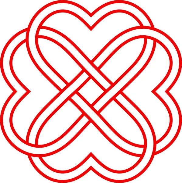 Wzór Splecione Serca Węzeł Tkania Serca Symbol Wiecznej Miłości — Zdjęcie stockowe
