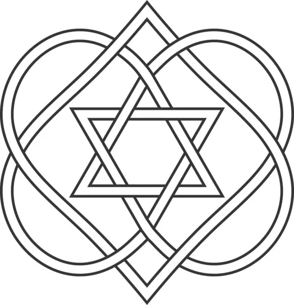 Κέλτικος Κόμπος Περιπλέκοντας Καρδιές Αστέρια David Διάνυσμα Εβραϊκό Σχήμα Καρδιάς — Φωτογραφία Αρχείου