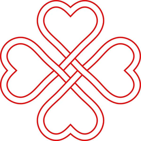 Symbol love good luck, interlacing knot hearts, four leaf clover