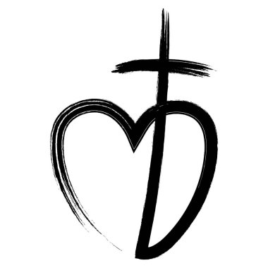 Hristiyan logosu Tek çizgili çapraz elli kalp