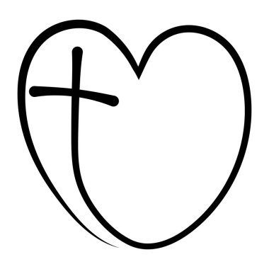 El çizilmiş kalp ve haç içinde inanç sembolü.