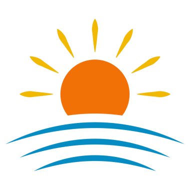 Mavi Dalgalar Üzerindeki Parlak Turuncu Güneş, Basit Tasarımda Sahne Ufku