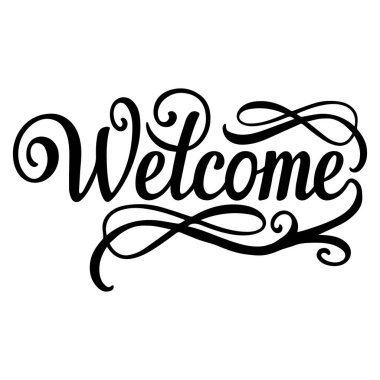 Siyah hoş geldin metni serpildi, Dekoratif Girdaplı Hoş Geldiniz Tipografisi
