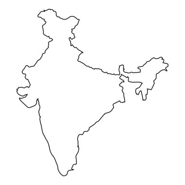 Basit siyah dış hat vektör haritası Hindistan coğrafi şekli izole
