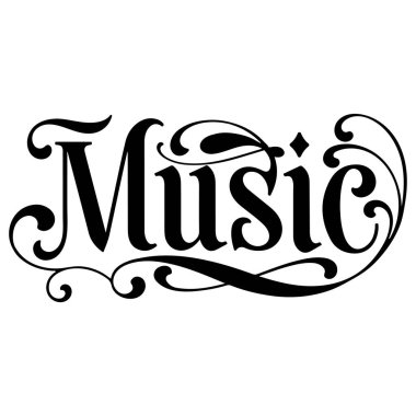 Süslü, eski tarz harfler. Müzik dekoratifleri, Vintage Word Music.