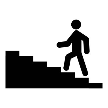 Silüet kişi basamakları tırmanıyor. İlerlemeyi simgeliyor. Başarı kariyer büyümesini simgeliyor.