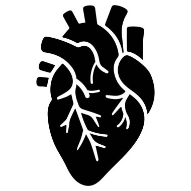 Kara Anatomik İnsan Kalbi, Damarlı ve Damarlı Siluet Simgesi