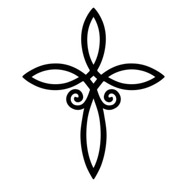 Dekoratif Kelt çiçek haçı sembolü, kabile dövmesi tarzı siyah siluet.