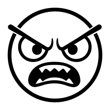 Kızgın ifadeli vektör emojisi, kalın çizgiler, çizgi film tarzı illüstrasyon