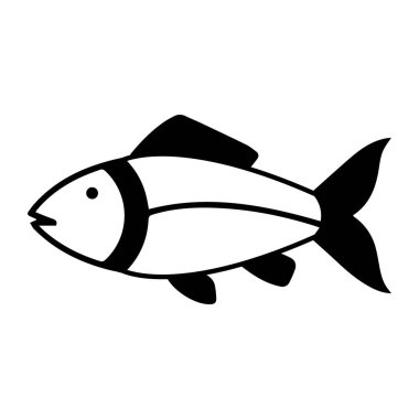 Yüzgeçleri ve kuyruğu olan bir balığın temiz, minimalist çizimi