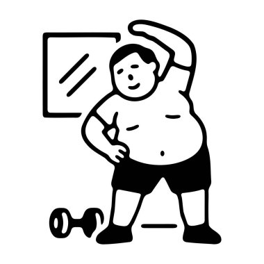 Şişman Adam, Salon Salonu 'nda Dumbbell' la egzersiz yapıyor.