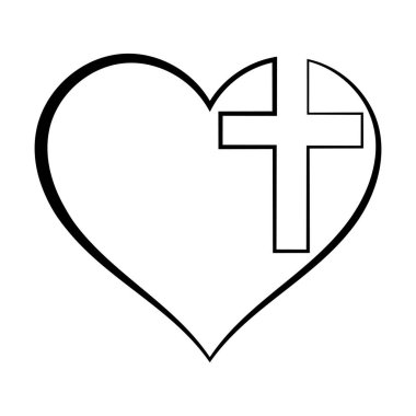 Hristiyan haçını kucaklayan, inanç ve sevgiyi temsil eden illüstrasyon kalbi