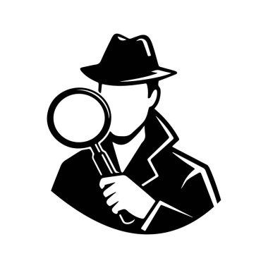 Büyüteç ve fötr şapkalı gizemli dedektif silueti.