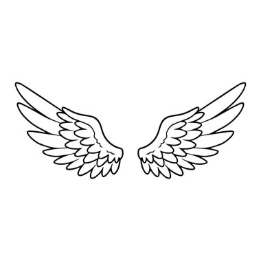 Simetrik çizgi film stili melek kanatları dövmeler için ideal.