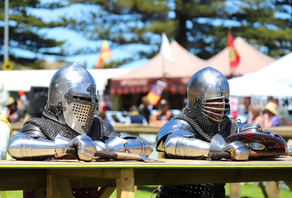 Austrália Sul Victor Harbor Festival Viking Novembro 2022 Cavaleiros Capacetes — Fotografia de Stock
