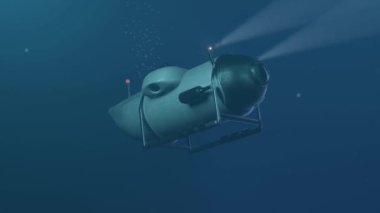 Okyanus derinliklerine inen bir derin deniz denizaltısının 3 boyutlu animasyonu.