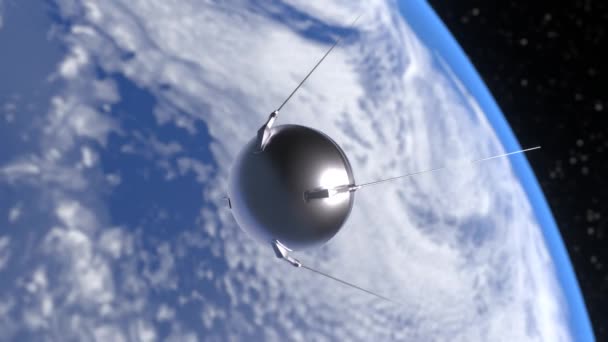 世界初の人工衛星スプートニクの3Dアニメーション — ストック動画