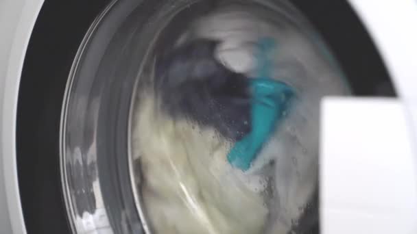 Rinsing Things Washing Machine Glass Door Close — Stock Video