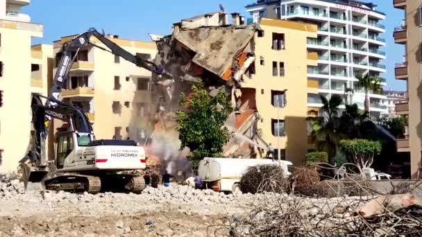 Turquie Alanya Mars 2022 Excavatrice Avec Cisailles Hydrauliques Démolit Vieux — Video