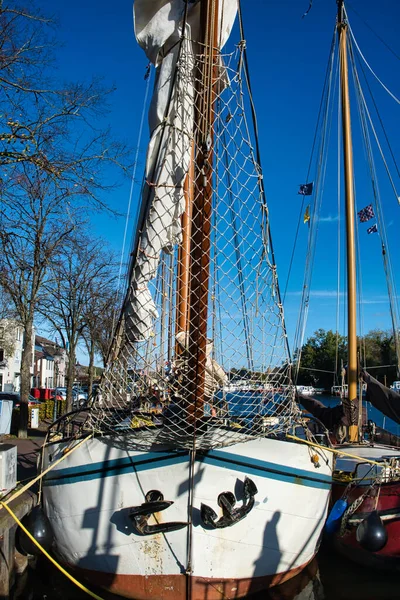 Bow Bowsprit Safety Net Classic Dutch Sailing Clipper Harbour Zwartsluis — Stock Photo, Image