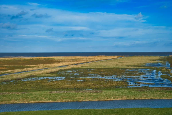 The tidal flats of the Wadden Sea, a World Heritage area in the north of the Netherlands at Noordpolderzijl, province of Groningen