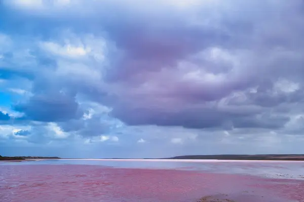 The extremely salty Pink Lake (Hutt Lagoon) near Port Gregory, Kalbarri, Coral Coast, Western Australia on a cloudy summer day